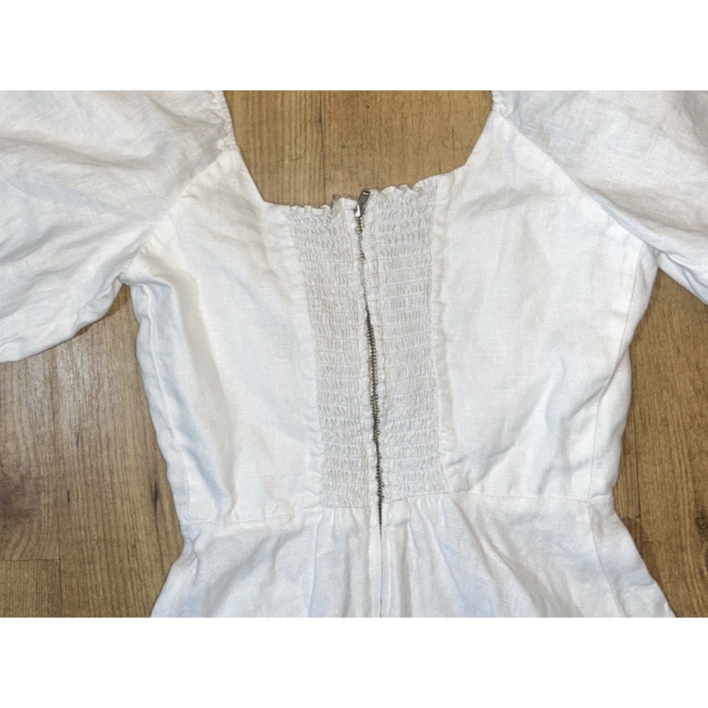 Reformation Puff Sleeve Linen Mini Dress White Womens Size 0 - Picture 6 of 10